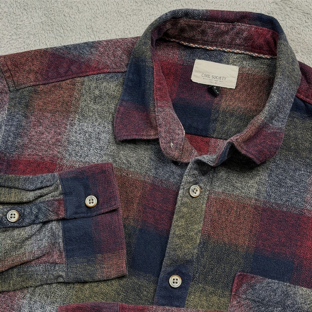 Civil Society Mens Medium Multicolor Plaid Flannel Button Down Shirt MCLS-1156